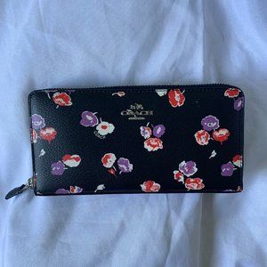 Coach Long Zip Around Wallet - Black with Floral Print
